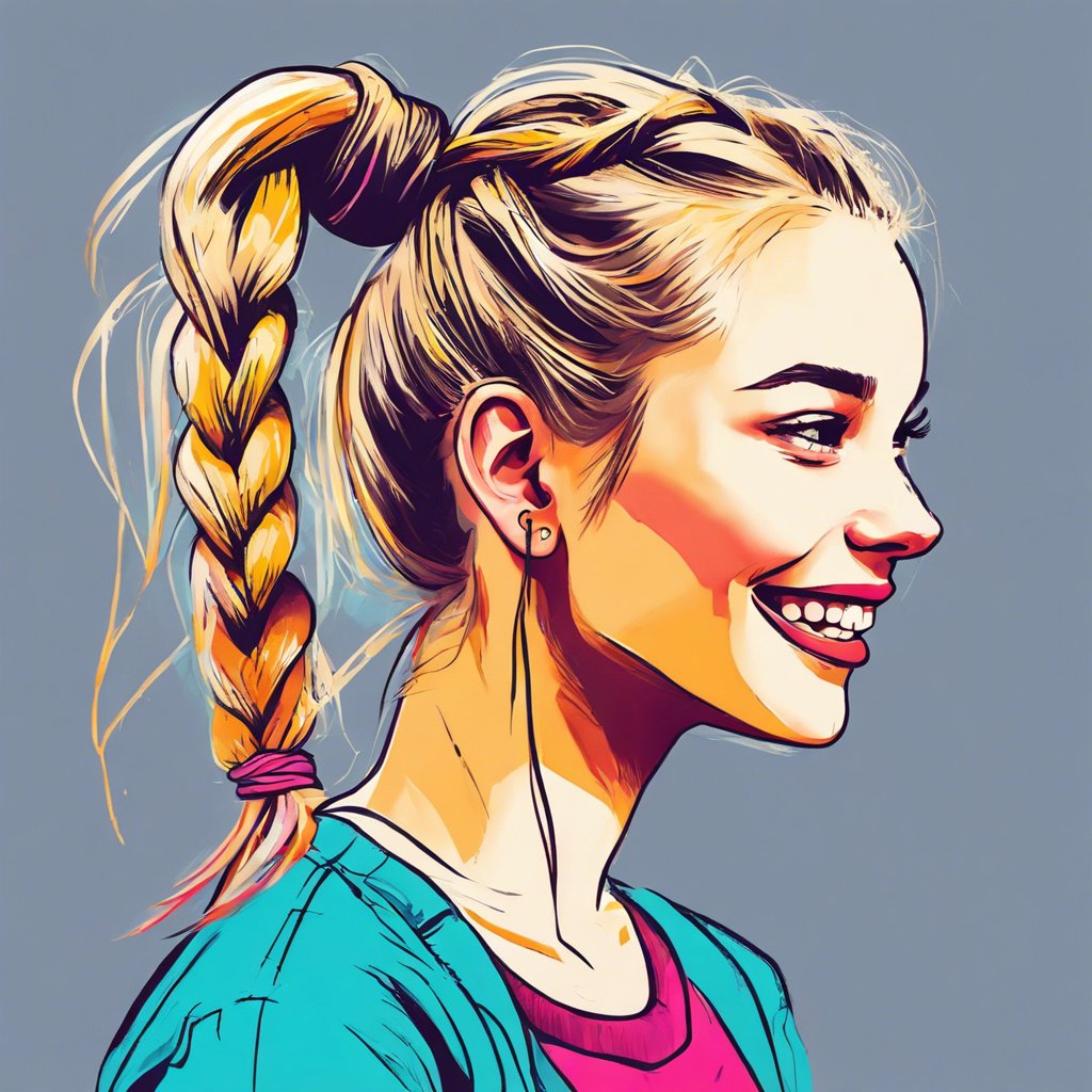 Blonde happy girl with a braided ponytail vibrant colours