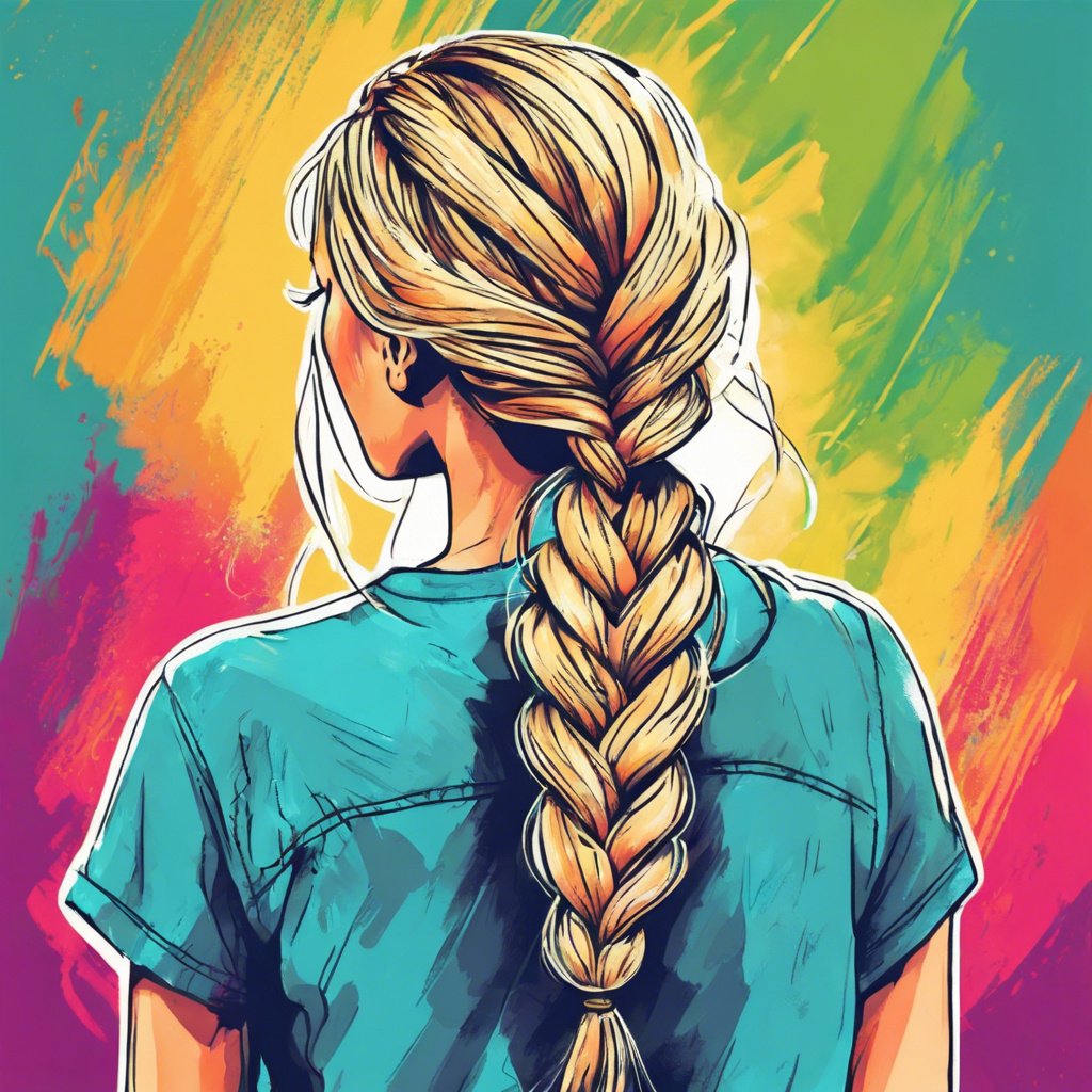 Blonde happy girl with a single braid down her back vibrant colours