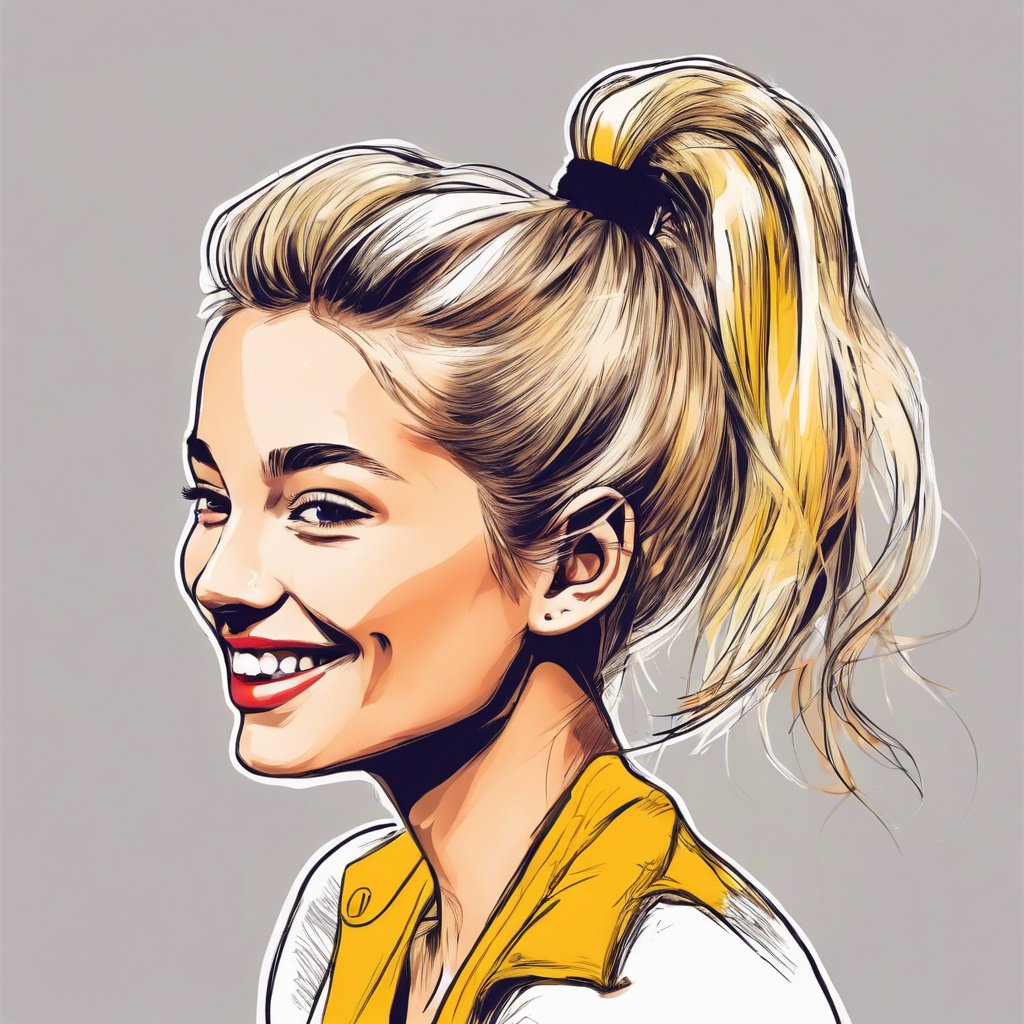 Blonde happy girl with high pony vibrant colour all hair up