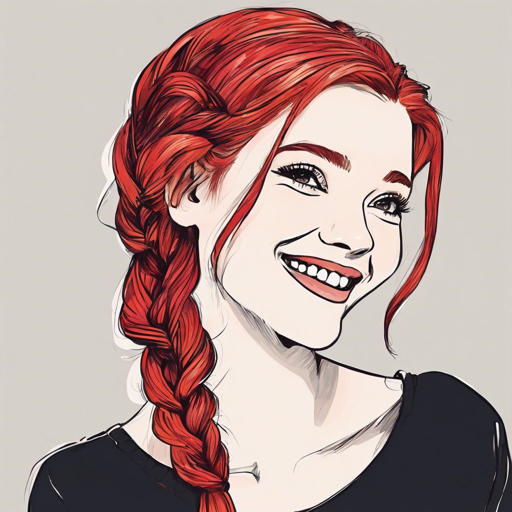 Happy girl with single side plait vibrant colours red hair