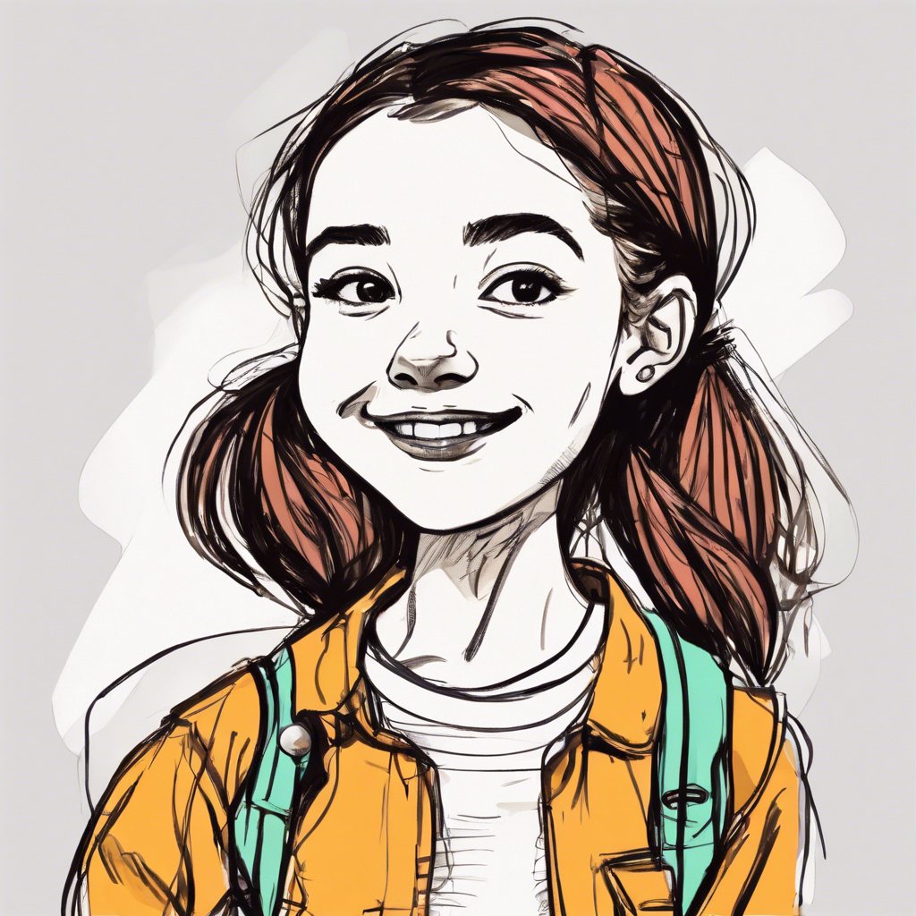 Teen with low pigtails brunette vibrant colours happy
