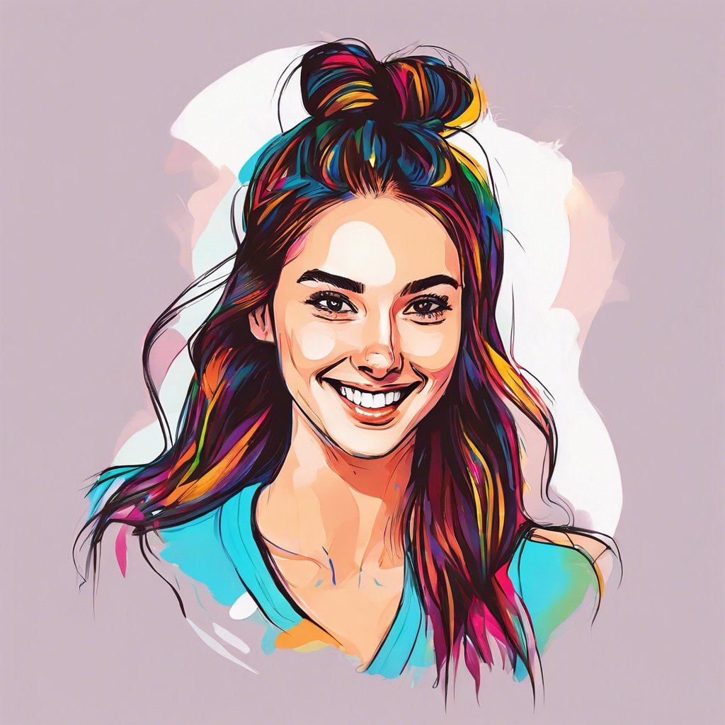 brunette girl with half bun happy vibrant colours