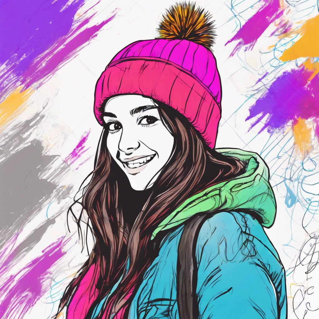 brunette happy girl vibrant colours with beanie 