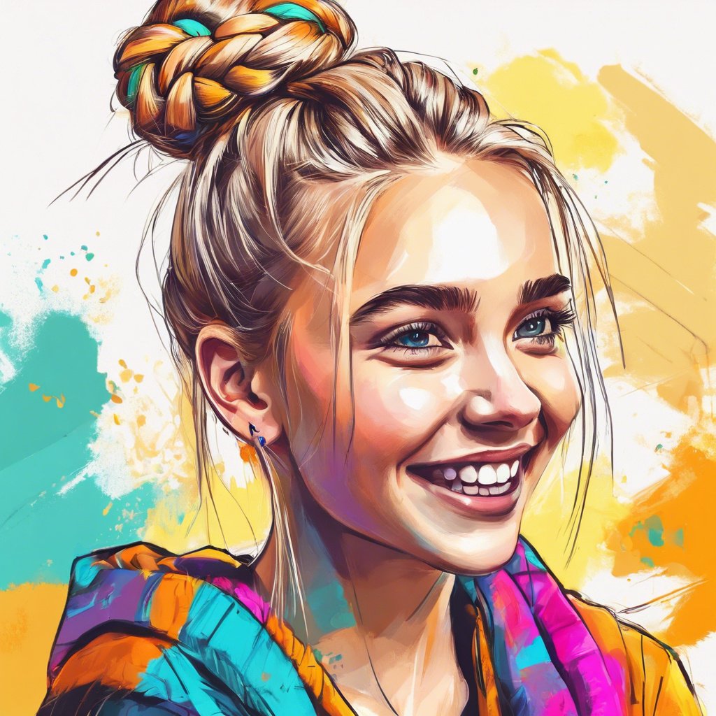 girl blonde happy vibrant colours braided bun