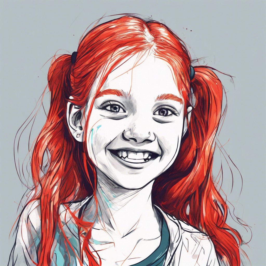 girl red hair happy vibrant colours half pigtails