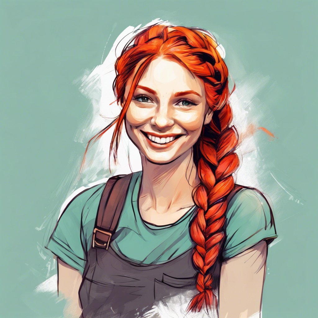 red head happy girl with fishtail braid vibrant colours